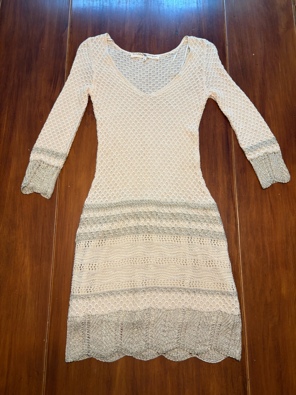 RACHEL Rachel Roy Cream Scoop-Neck Knit Dress with Gray Trim